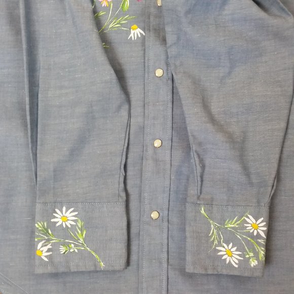 Vtg Hand Painted Long Sleeve Chambray Shirt XL - Picture 6 of 8